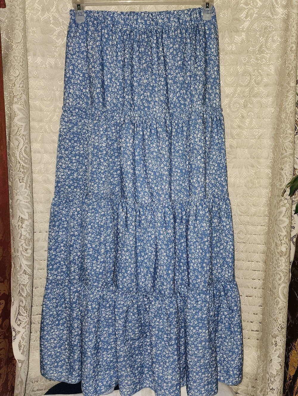 Blue Floral Tiered Maxi Skirt - Women's